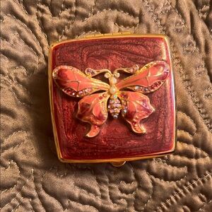 Burgundy and Gold Butterfly pill or trinket Box